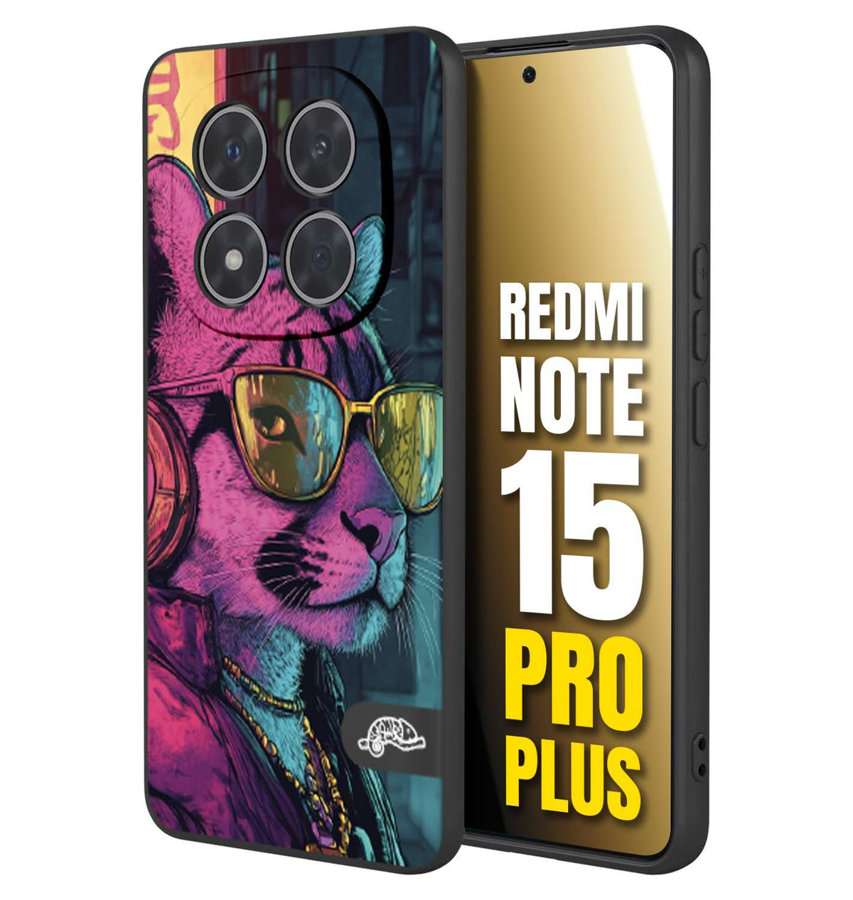 CUSTOMIZZA - Custodia cover nera morbida in tpu compatibile per Xiaomi Redmi Note 15 PRO PLUS animali cyberpunk pantera street cat fucsia blu giallo
