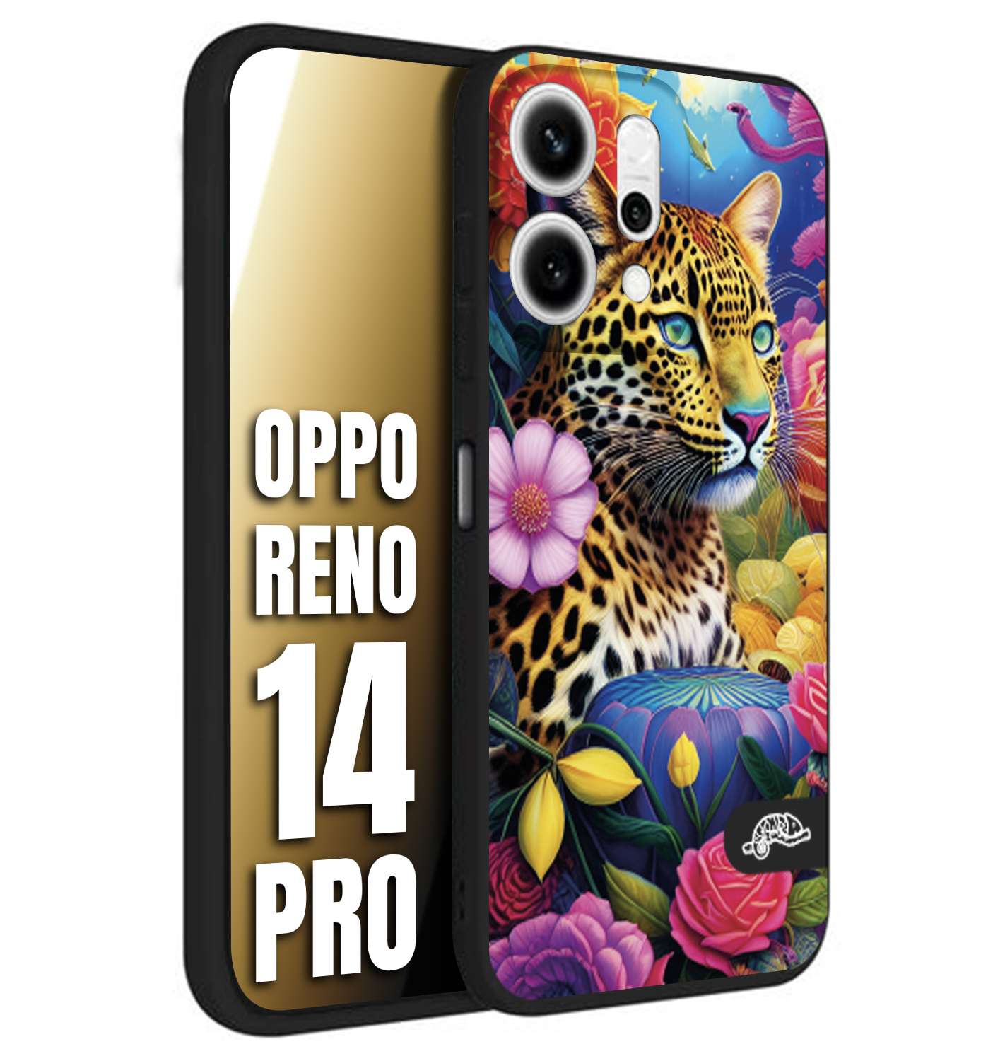 CUSTOMIZZA - Custodia cover nera morbida in tpu compatibile per Oppo Reno 14 PRO astratti donna flower fantasia leopardo ghepardo animali colorati