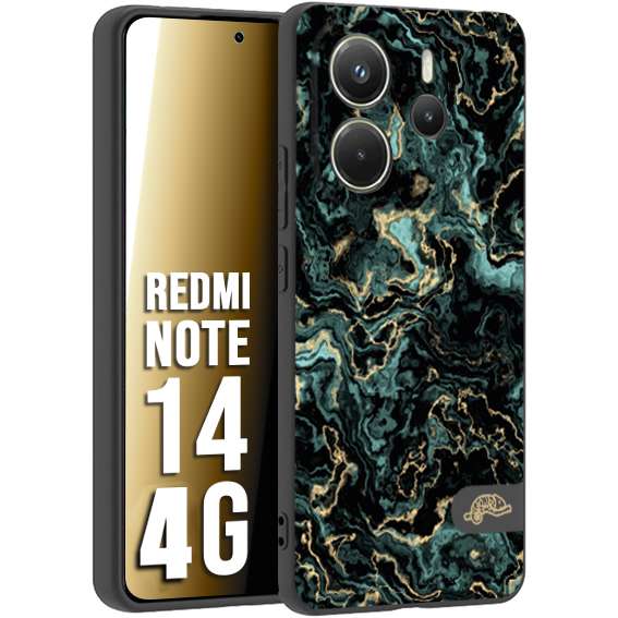 CUSTOMIZZA - Custodia cover nera morbida in tpu compatibile per Xiaomi Redmi Note 14 4G effetto marmo marble verde green venature dorato pietra