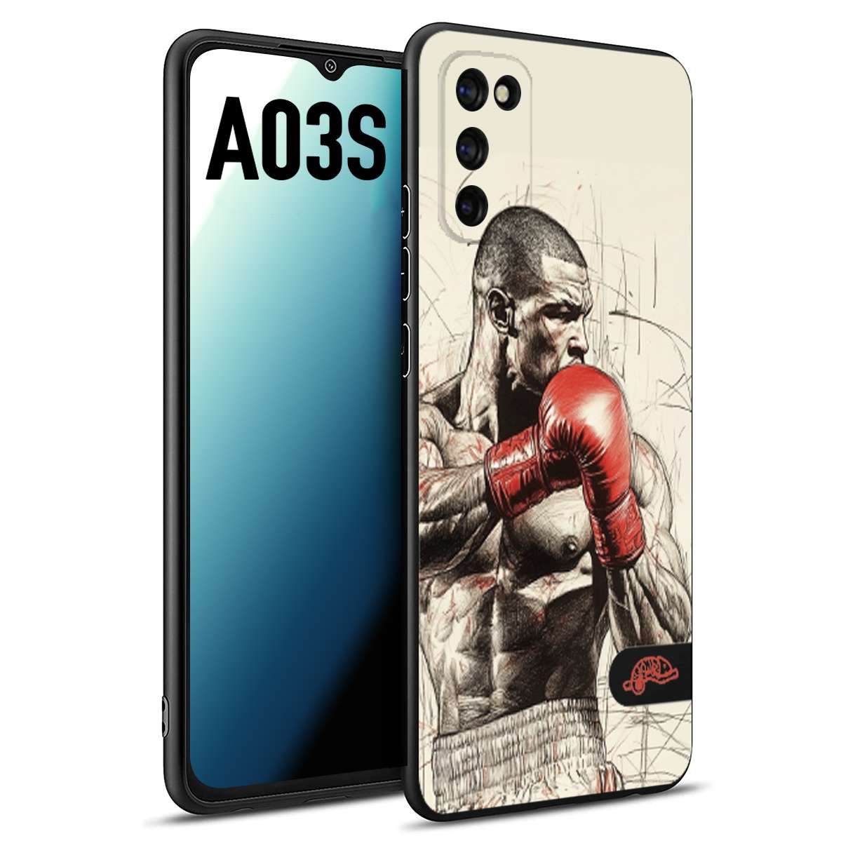 CUSTOMIZZA - Custodia cover nera morbida in tpu compatibile per Samsung A03S pugilato pugili disegno tattoo guantoni box sport ring