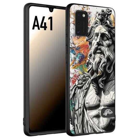 CUSTOMIZZA - Custodia cover nera morbida in tpu compatibile per Samsung A41 statua colorata moderna antico tattoo splash color
