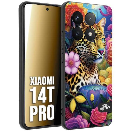 CUSTOMIZZA - Custodia cover nera morbida in tpu compatibile per Xiaomi 14T PRO astratti donna flower fantasia leopardo ghepardo animali colorati