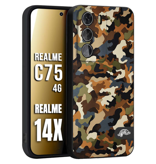 CUSTOMIZZA - Custodia cover nera morbida in tpu compatibile per Realme 14X - C75 4G camouflage mimetico militare moderno blu marrone beige