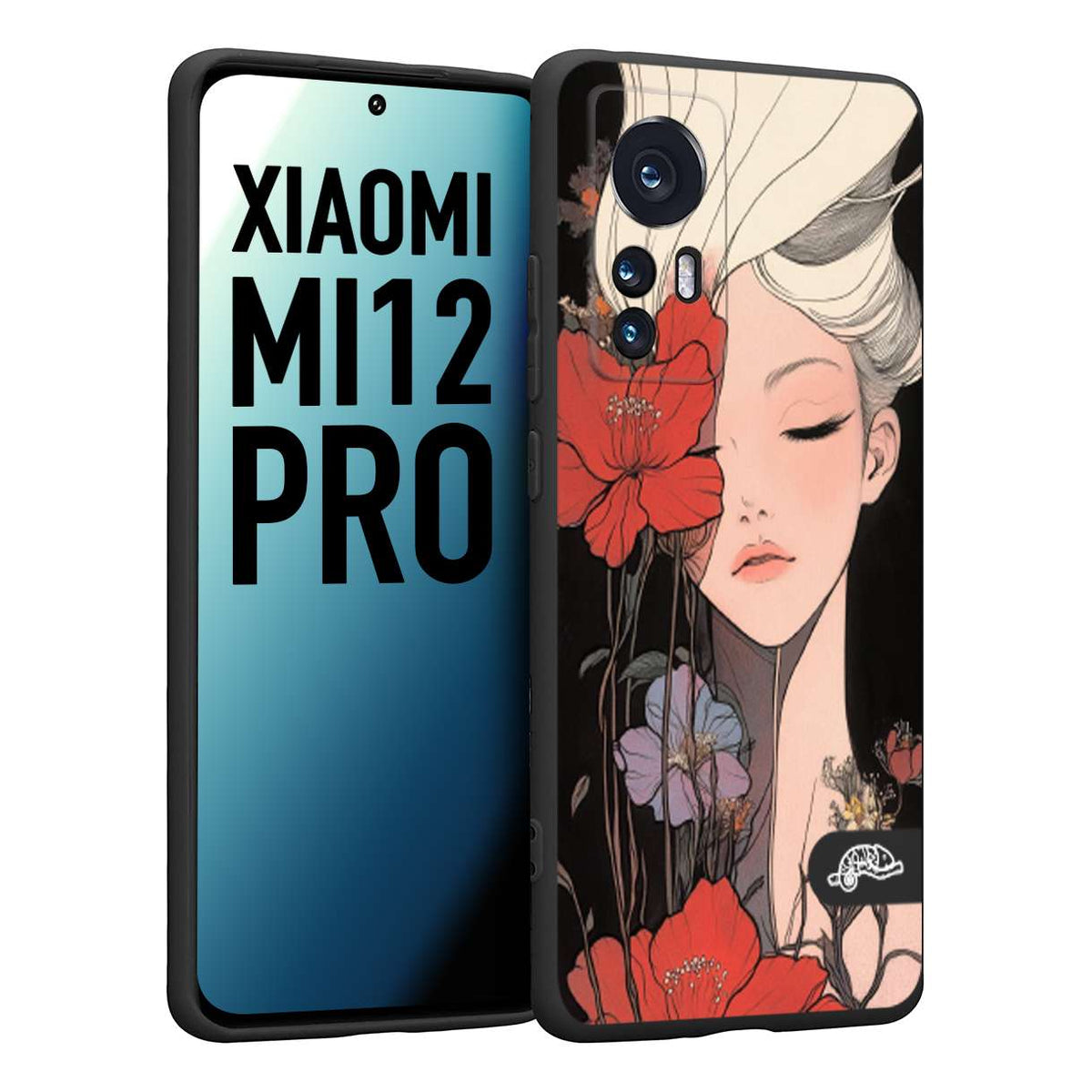 CUSTOMIZZA - Custodia cover nera morbida in tpu compatibile per Xiaomi 12 PRO woman flower Fantasia Floreale Design Donna e Fiori, Retro Artistico