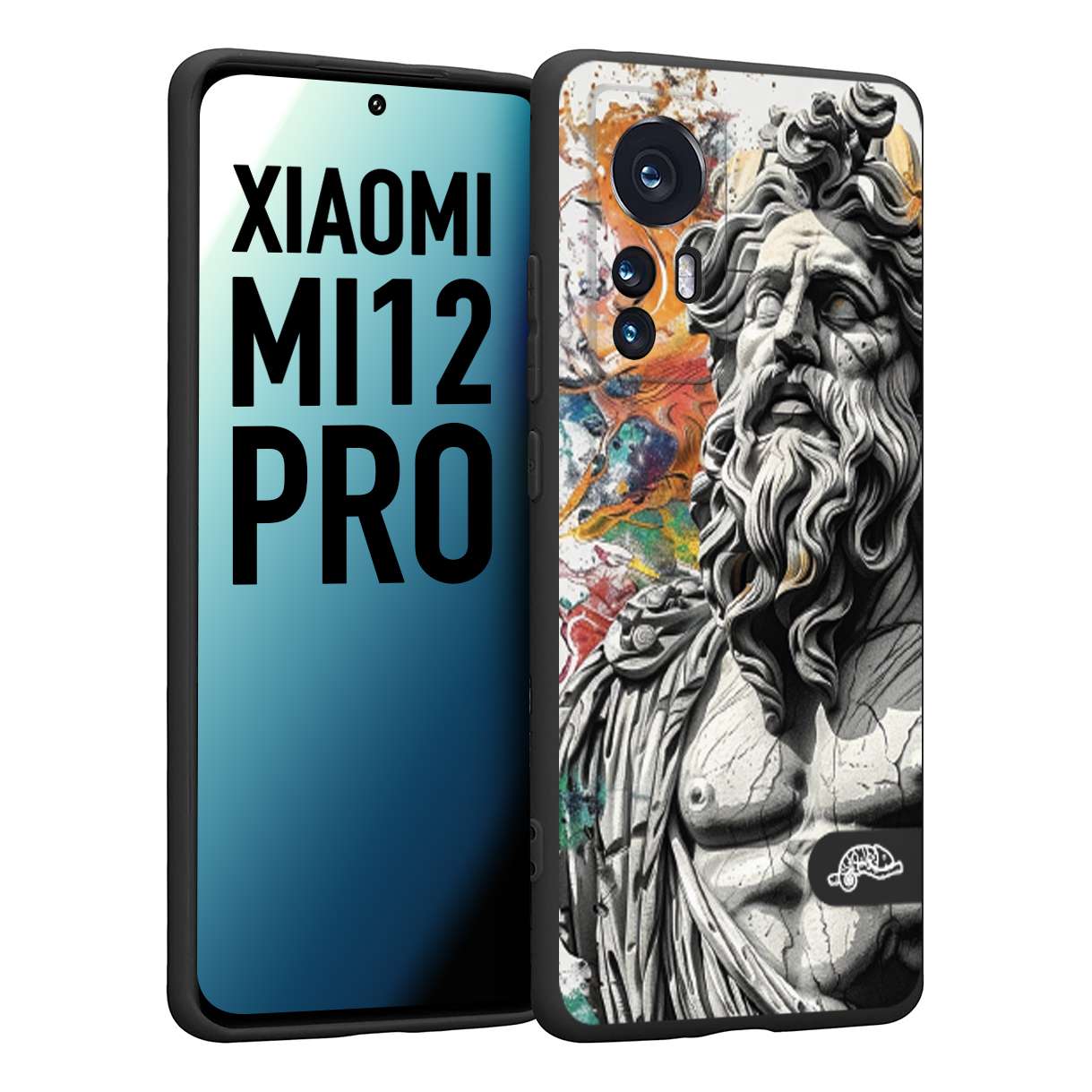 CUSTOMIZZA - Custodia cover nera morbida in tpu compatibile per Xiaomi 12 PRO statua colorata moderna antico tattoo splash color