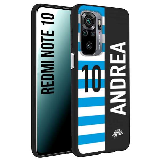 CUSTOMIZZA - Custodia cover nera morbida in tpu compatibile per Xiaomi Redmi Note 10 personalizzata calcio football nome e numero calciatori biancazzurri