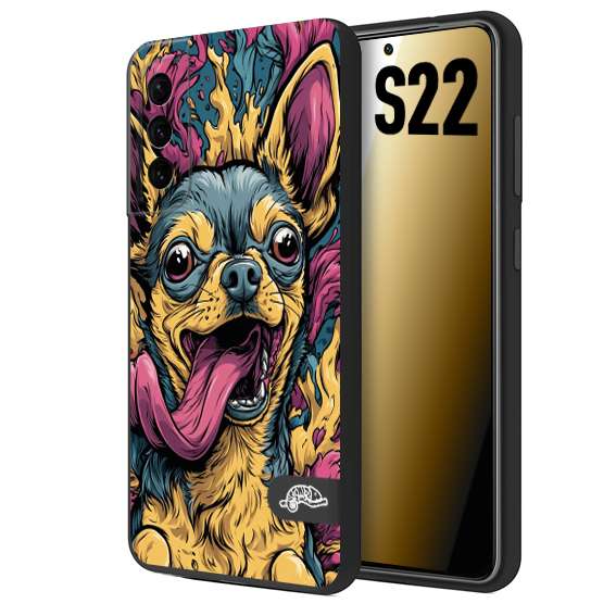 CUSTOMIZZA - Custodia cover nera morbida in tpu compatibile per Samsung S22 Chihuahua illustrazione cane pop art cane street art cartone animato