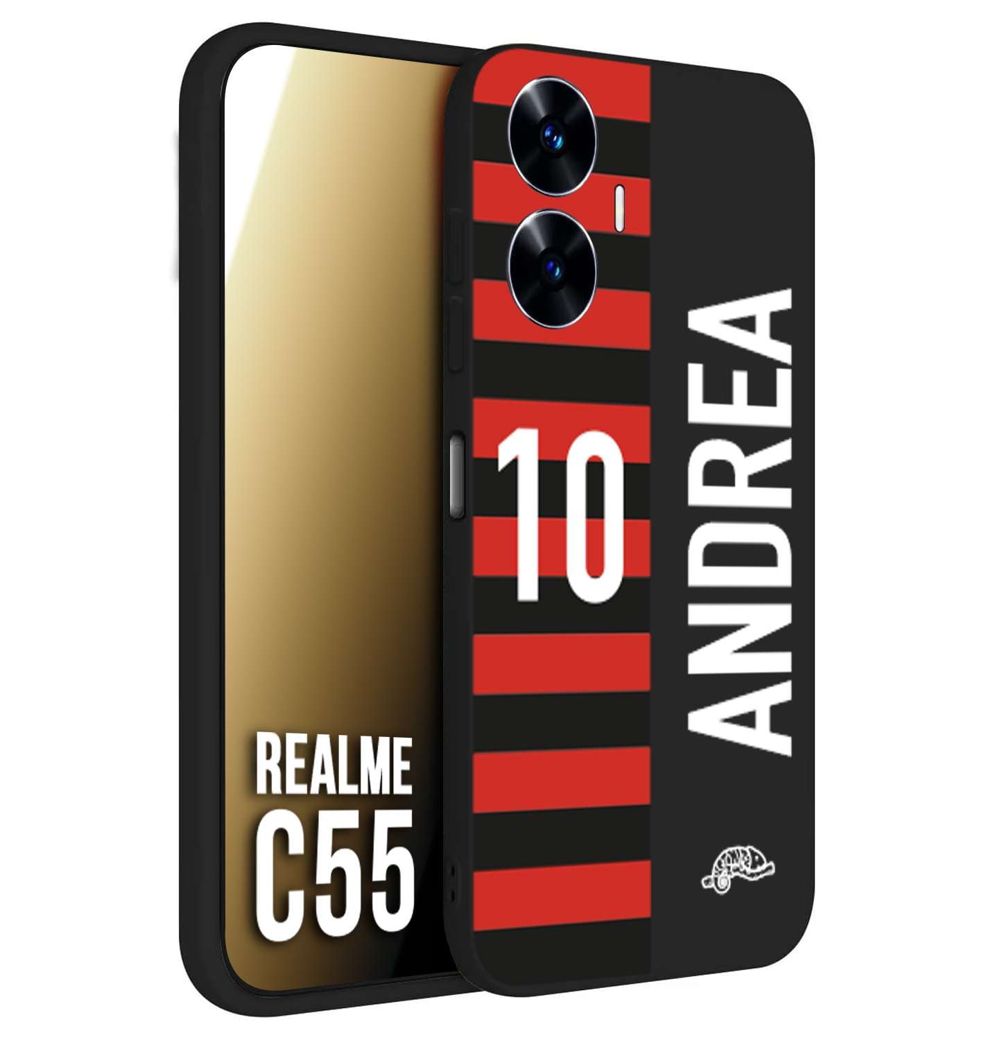 CUSTOMIZZA - Custodia cover nera morbida in tpu compatibile per Oppo C55 personalizzata calcio football nome e numero calciatori rossonera
