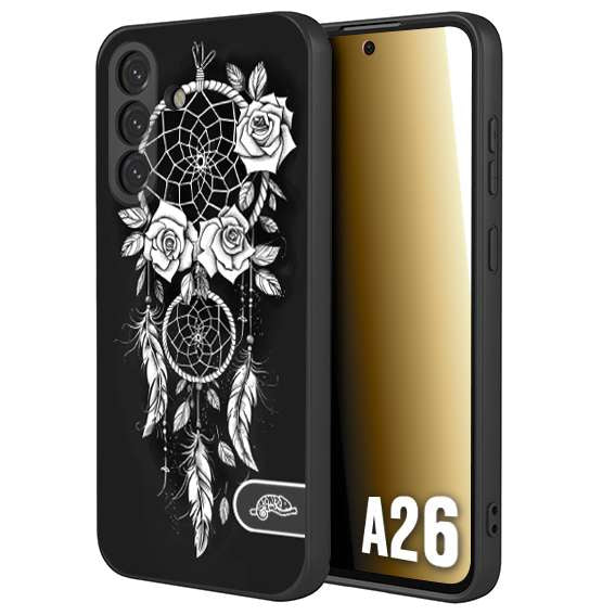 CUSTOMIZZA - Custodia cover nera morbida in tpu compatibile per Samsung A26 acchiappasogni dreamcatcher black and white bianco a rilievo disegnato tattoo tatuaggio
