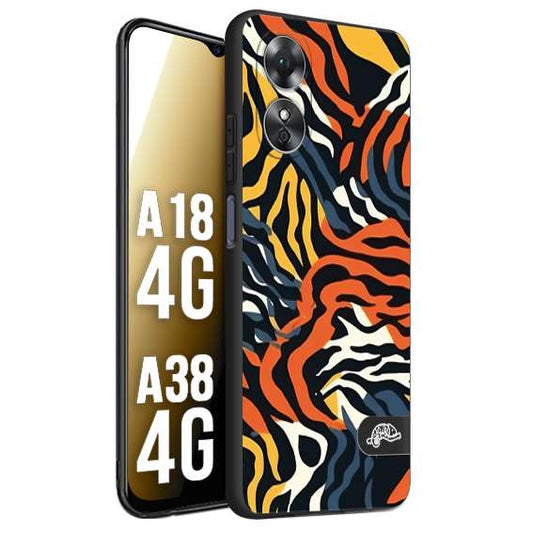 CUSTOMIZZA - Custodia cover nera morbida in tpu compatibile per Oppo A18 4G - A38 4G leopardato maculato tigrato tiger colorata gialla blu arancio