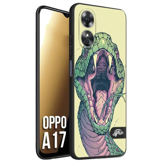 CUSTOMIZZA - Custodia cover nera morbida in tpu compatibile per Oppo A17 snake yellow green serpente tatuaggio tattoo disegnato a mano