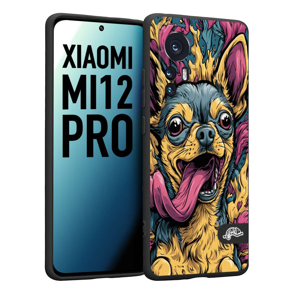 CUSTOMIZZA - Custodia cover nera morbida in tpu compatibile per Xiaomi 12 PRO Chihuahua illustrazione cane pop art cane street art cartone animato
