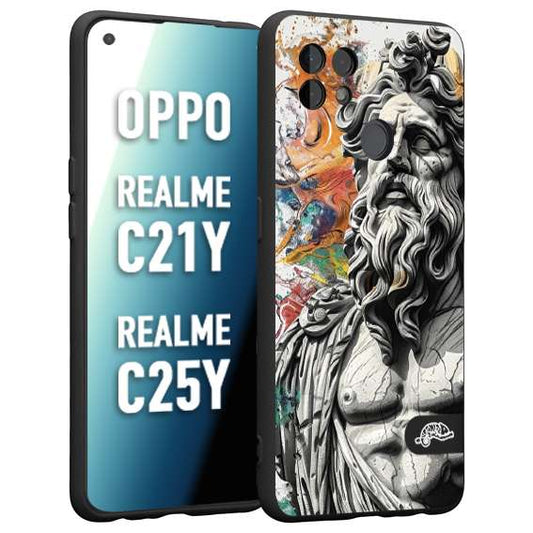 CUSTOMIZZA - Custodia cover nera morbida in tpu compatibile per Realme C21Y - C25Y statua colorata moderna antico tattoo splash color