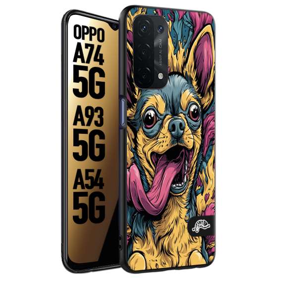 CUSTOMIZZA - Custodia cover nera morbida in tpu compatibile per Oppo A74 5G - A93 5G - A54 5G Chihuahua illustrazione cane pop art cane street art cartone animato