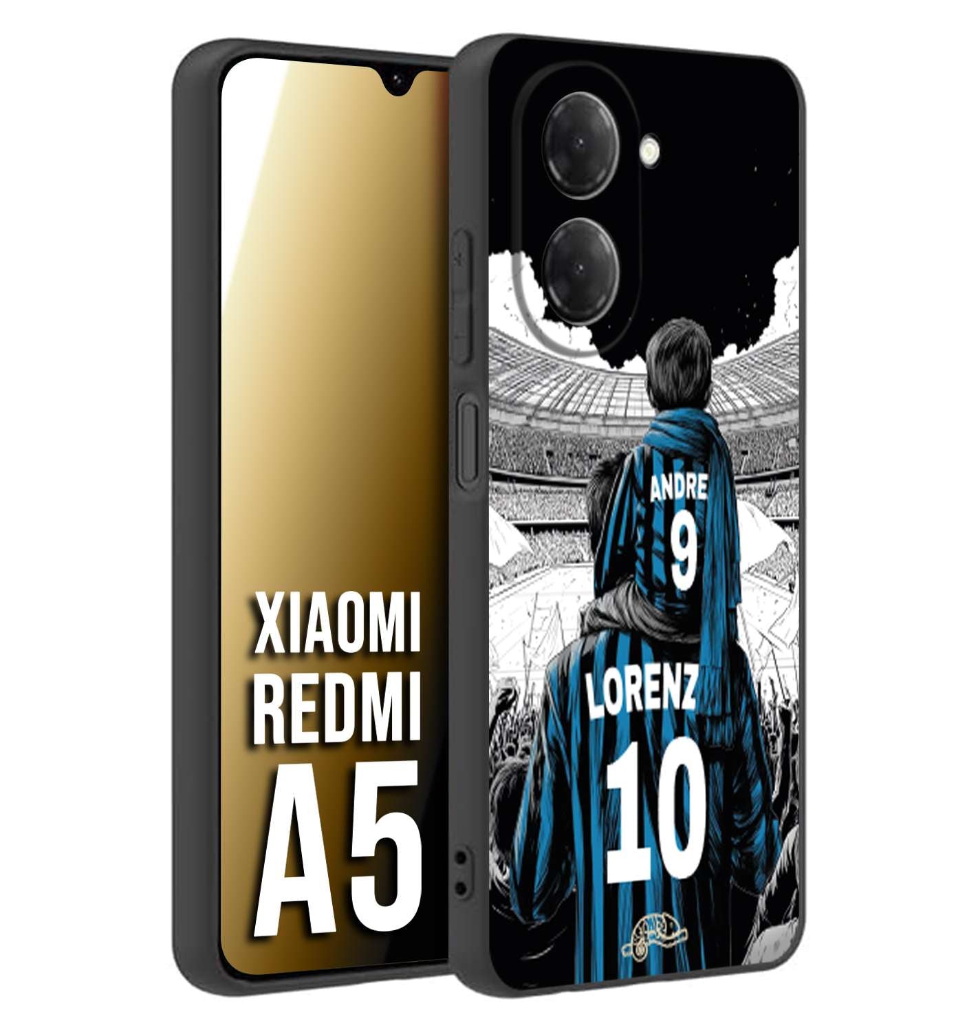 CUSTOMIZZA - Custodia cover nera morbida in tpu compatibile per Xiaomi Redmi A5 personalizzata calcio football padre e figlio calciatori nerazzurra
