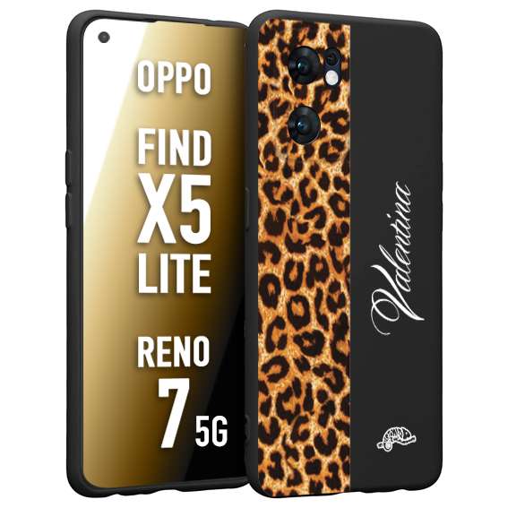 CUSTOMIZZA - Custodia cover nera morbida in tpu compatibile per Oppo Reno 7 - Find X5 LITE custom nome scritta leopardato maculato donna marrone leopard