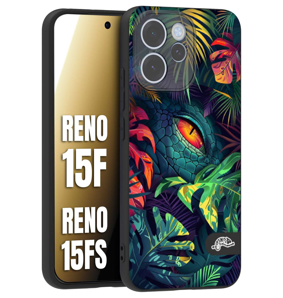 CUSTOMIZZA - Custodia cover nera morbida in tpu compatibile per Oppo Reno 15 F - Reno 15 FS animali color giungla tropicale occhio di coccodrillo alligatore disegnato