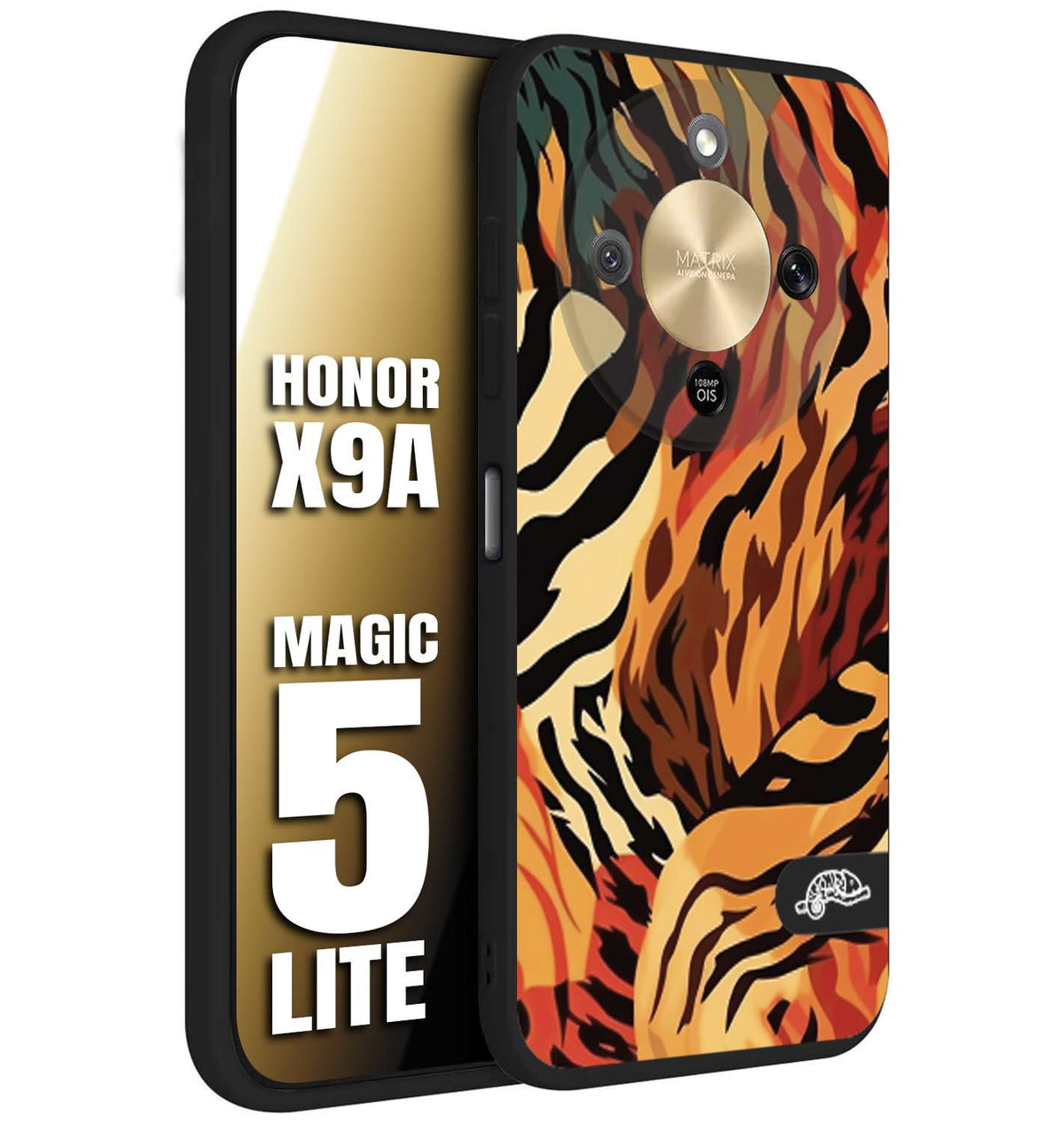 CUSTOMIZZA - Custodia cover nera morbida in tpu compatibile per Honor X9A - Honor Magic 5 Lite leopardato maculato tigrato tiger colorata gialla rossa arancio
