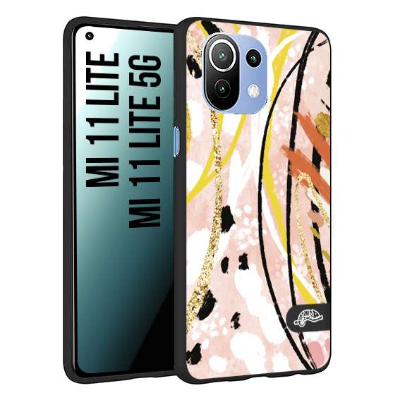 CUSTOMIZZA - Custodia cover nera morbida in tpu compatibile per Xiaomi Mi 11 Lite / Mi 11 Lite 5G fiori astratti donna zebrato leopardato fantasia dorata gialla rosa colorata
