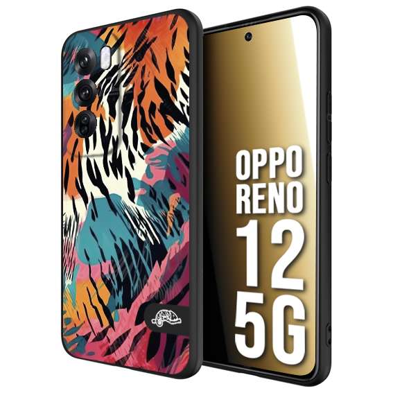 CUSTOMIZZA - Custodia cover nera morbida in tpu compatibile per Oppo Reno 12 5G leopardato maculato tigrato tiger colorata summer color