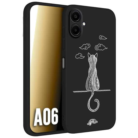 CUSTOMIZZA - Custodia cover nera morbida in tpu compatibile per Samsung A06 gatto mandala stilizzato gattino a rilievo soft touch donna bianca