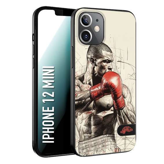 CUSTOMIZZA - Custodia cover nera morbida in tpu compatibile per iPhone 12 MINI pugilato pugili disegno tattoo guantoni box sport ring
