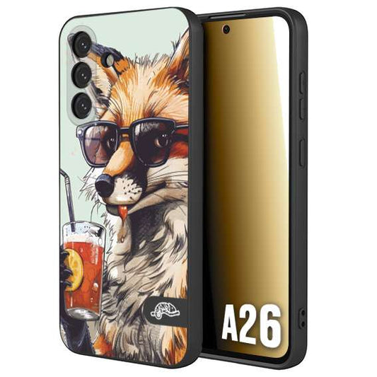 CUSTOMIZZA - Custodia cover nera morbida in tpu compatibile per Samsung A26 estate disegnata cocktails animali simpatici fox volpe negroni
