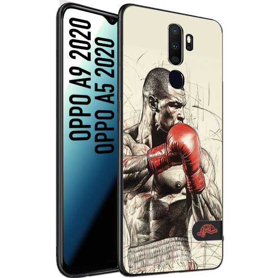 CUSTOMIZZA - Custodia cover nera morbida in tpu compatibile per Oppo A9 2020 - A5 2020 pugilato pugili disegno tattoo guantoni box sport ring