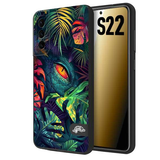 CUSTOMIZZA - Custodia cover nera morbida in tpu compatibile per Samsung S22 animali color giungla tropicale occhio di coccodrillo alligatore disegnato