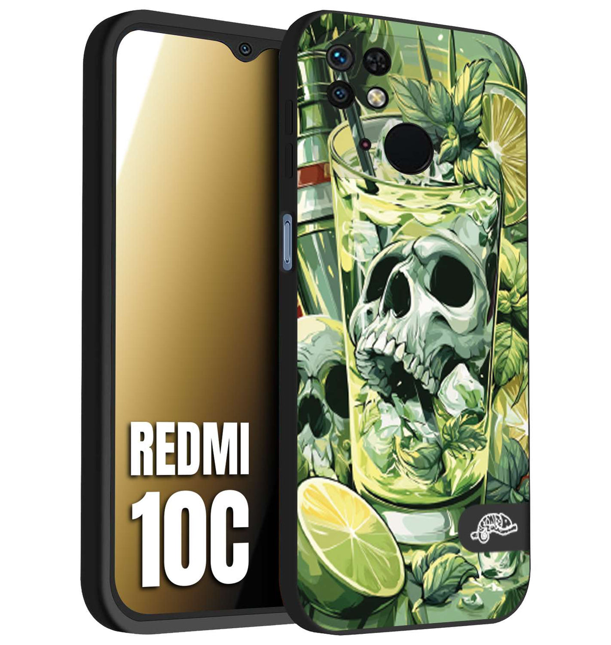 CUSTOMIZZA - Custodia cover nera morbida in tpu compatibile per Xiaomi Redmi 10C Mojito cocktail teschio illustrazione drink lime menta ghiacci tropicale street art