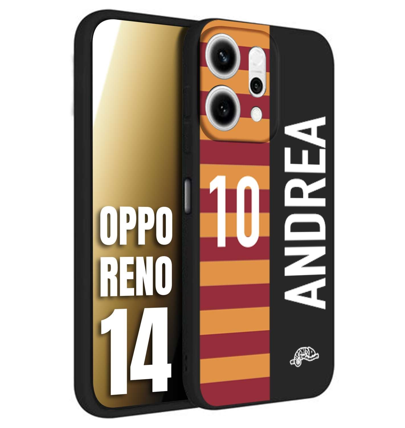 CUSTOMIZZA - Custodia cover nera morbida in tpu compatibile per Oppo Reno 14 personalizzata calcio football nome e numero calciatori giallo rossi