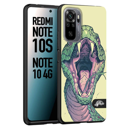 CUSTOMIZZA - Custodia cover nera morbida in tpu compatibile per Xiaomi Redmi Note 10S snake yellow green serpente tatuaggio tattoo disegnato a mano