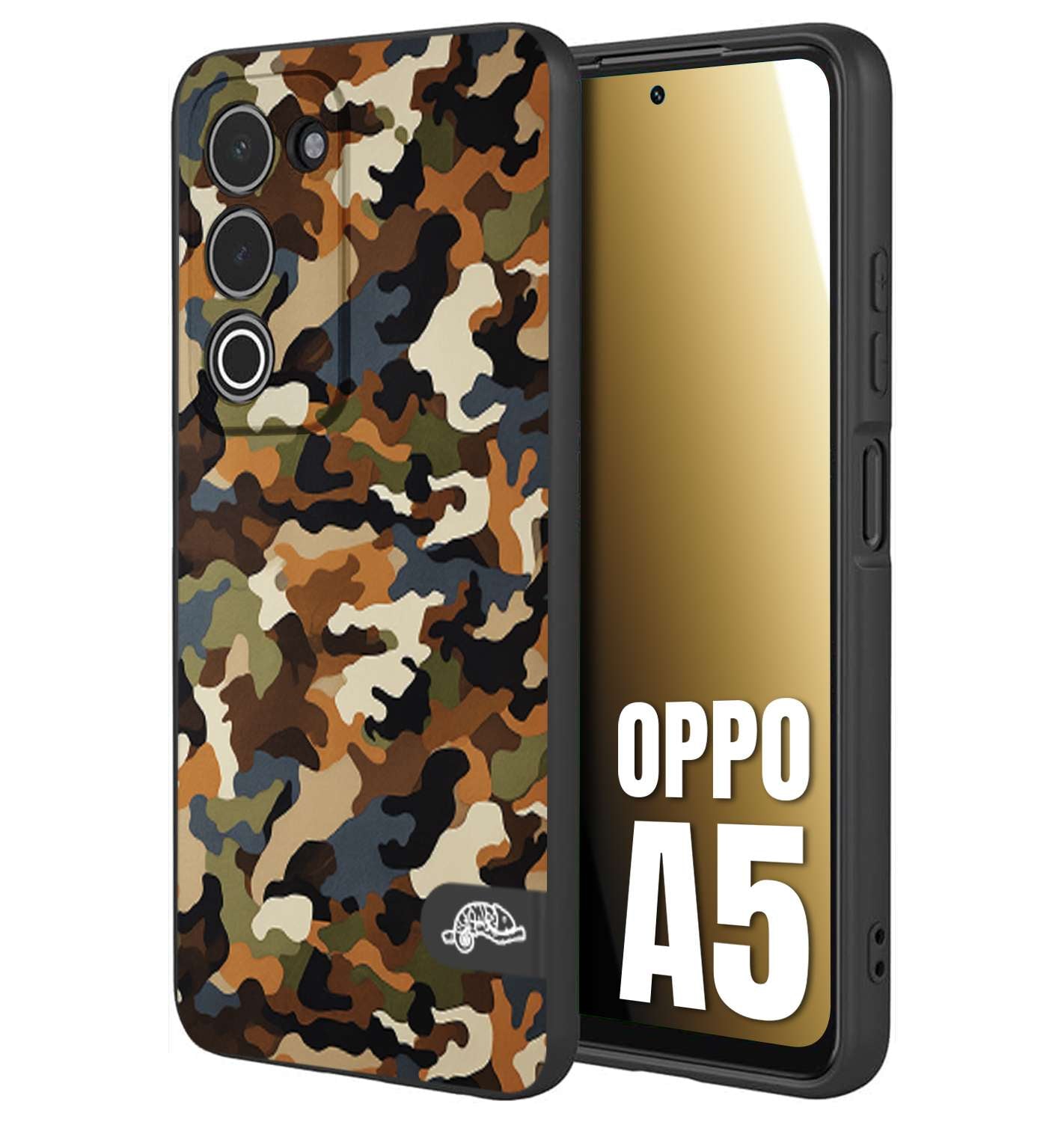 CUSTOMIZZA - Custodia cover nera morbida in tpu compatibile per Oppo A5 camouflage mimetico militare moderno blu marrone beige