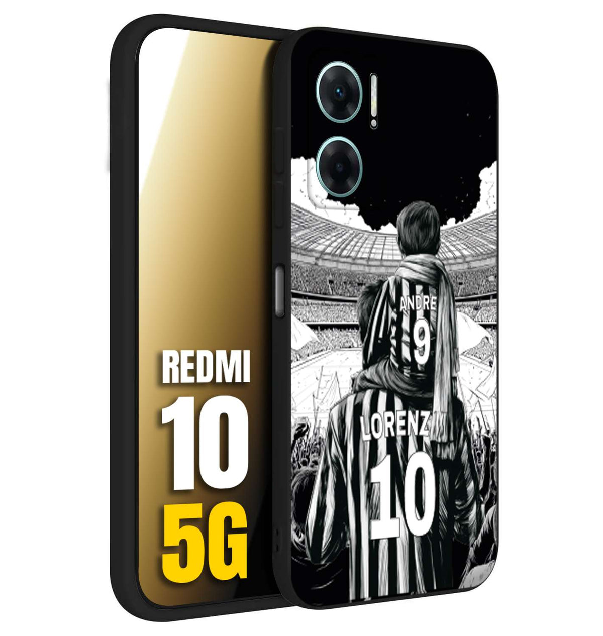 CUSTOMIZZA - Custodia cover nera morbida in tpu compatibile per Xiaomi Redmi 10 5G personalizzata calcio football nome e numero calciatori bianconeri bianca e nera