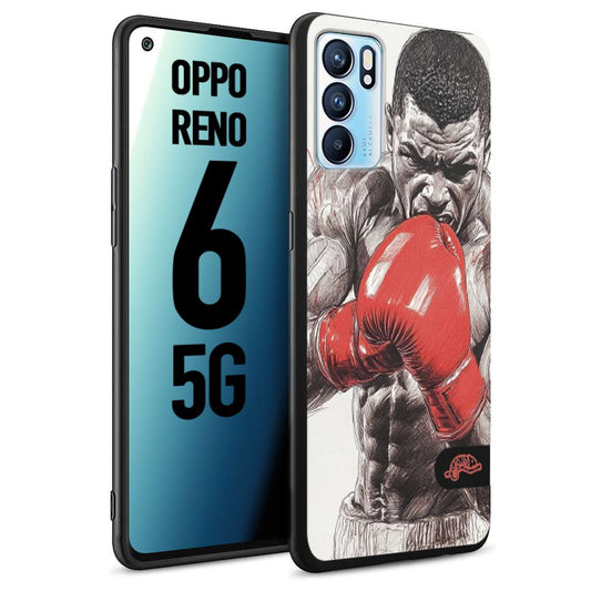CUSTOMIZZA - Custodia cover nera morbida in tpu compatibile per Oppo Reno 6 5G pugilato pugili disegno tattoo guantoni box pesi massimi gancio