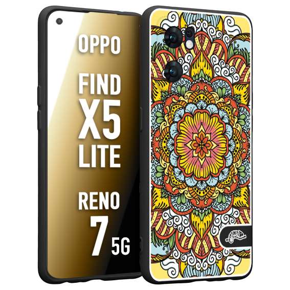 CUSTOMIZZA - Custodia cover nera morbida in tpu compatibile per Oppo Reno 7 - Find X5 LITE mandala colorato fiore nuvole arancione