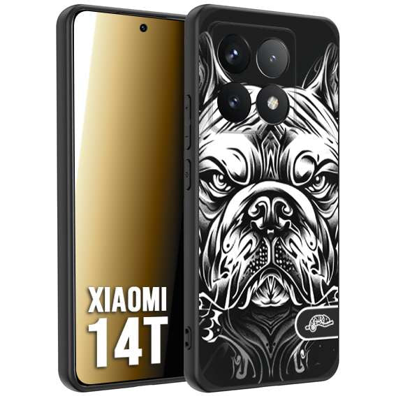 CUSTOMIZZA - Custodia cover nera morbida in tpu compatibile per Xiaomi 14T bulldog bianco a rilievo disegnato tattoo tatuaggio