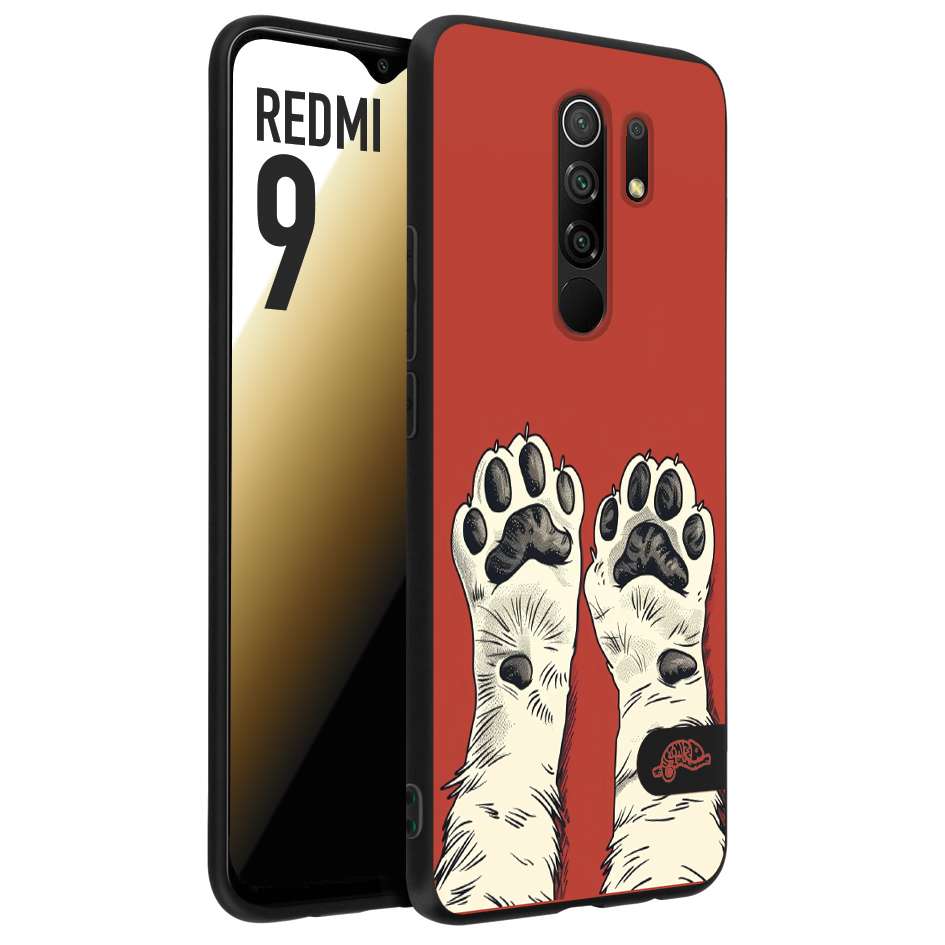 CUSTOMIZZA - Custodia cover nera morbida in tpu compatibile per Xiaomi Redmi 9 zampe di gatto cat paws rossa red disegnata fumetto cartoon