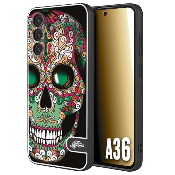 CUSTOMIZZA - Custodia cover nera morbida in tpu compatibile per Samsung A36 teschio messicano Mexican skull verde fucsia
