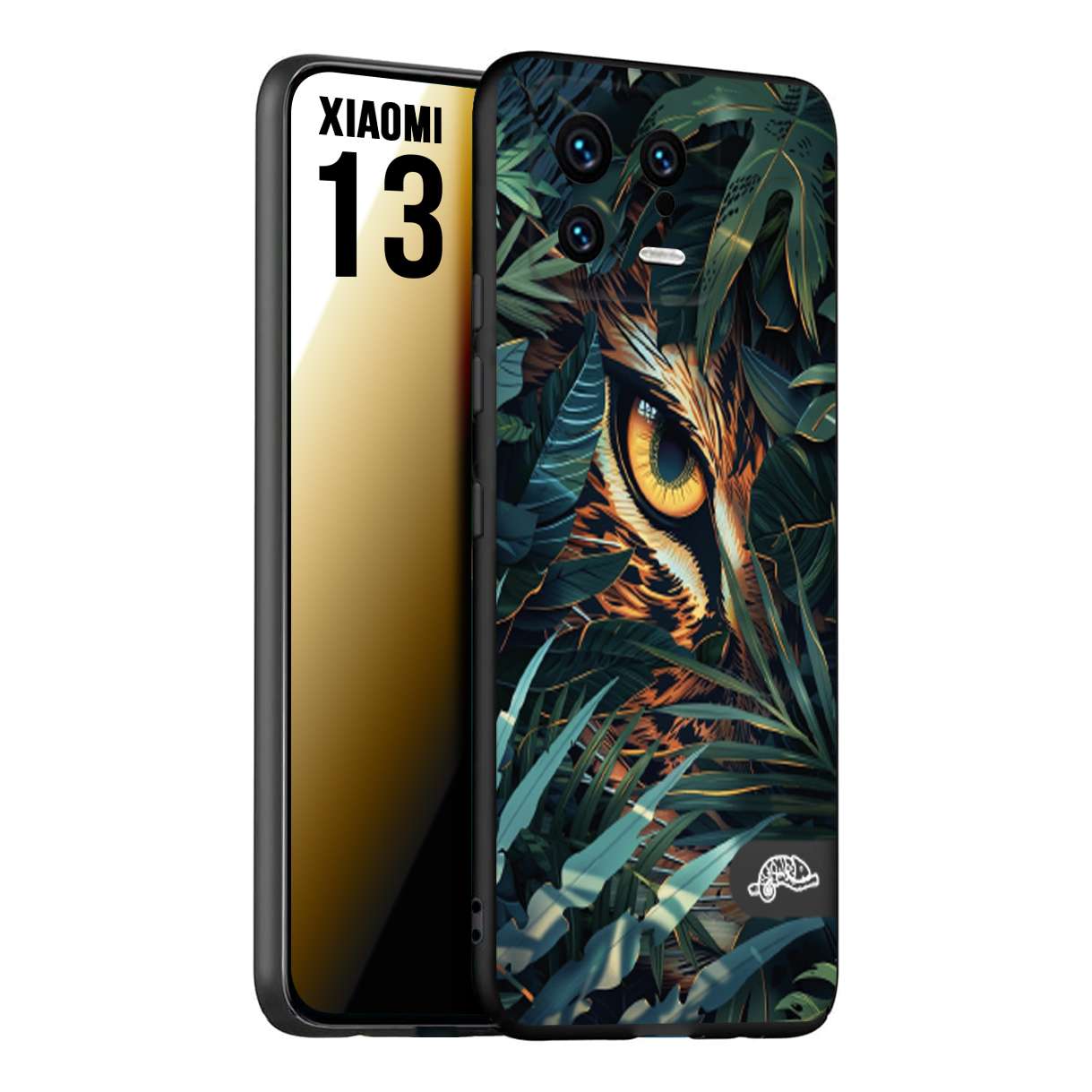 CUSTOMIZZA - Custodia cover nera morbida in tpu compatibile per Xiaomi 13 animali color giungla tropicale occhio di giaguaro felino disegnato