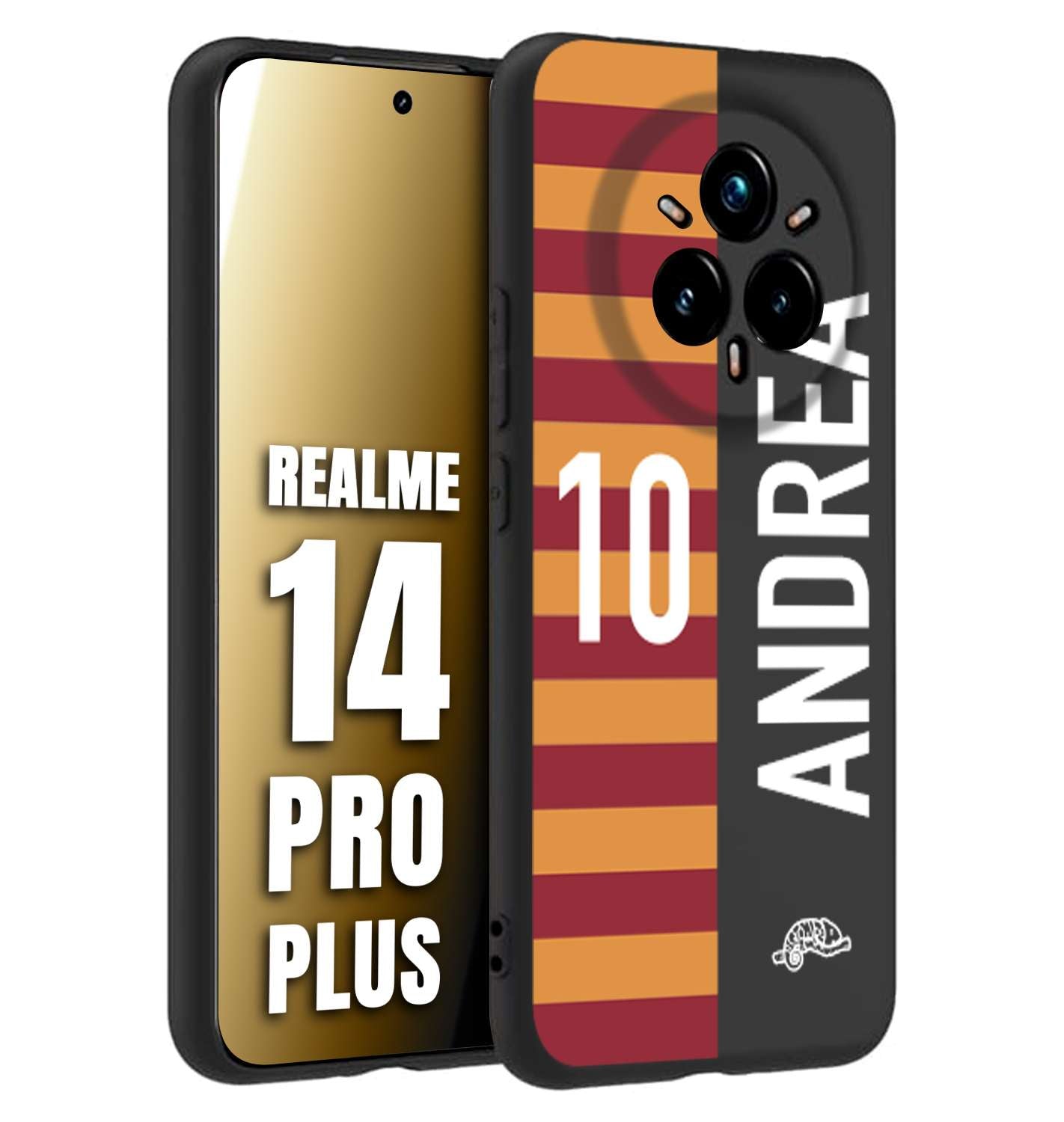 CUSTOMIZZA - Custodia cover nera morbida in tpu compatibile per Realme 14 PRO PLUS personalizzata calcio football nome e numero calciatori giallo rossi