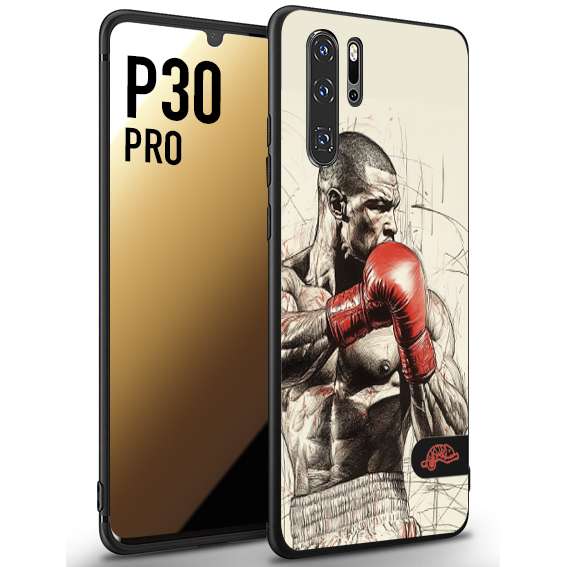 CUSTOMIZZA - Custodia cover nera morbida in tpu compatibile per Huawei P30 PRO pugilato pugili disegno tattoo guantoni box sport ring