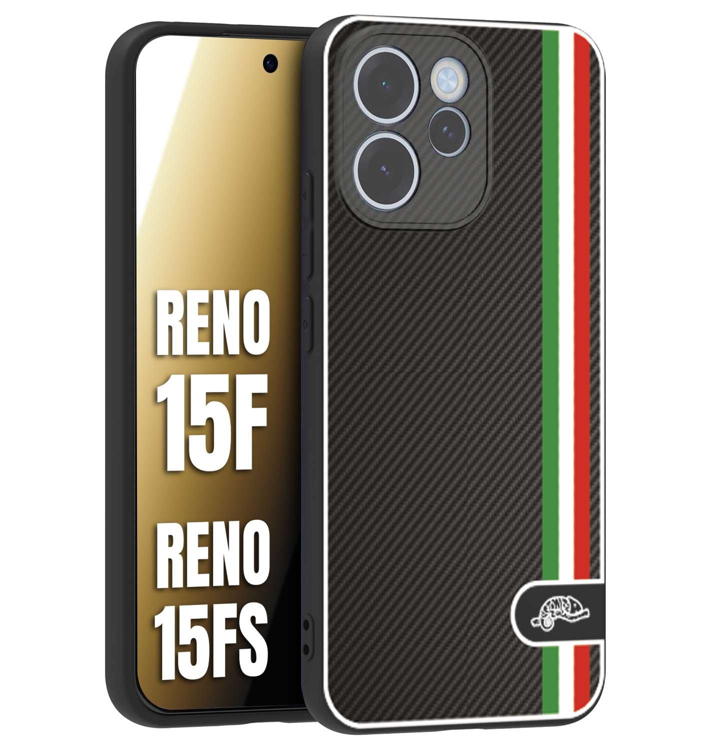 CUSTOMIZZA - Custodia cover nera morbida in tpu compatibile per Oppo Reno 15 F - Reno 15 FS effetto fibra di carbonio bandiera Italia made in Italy