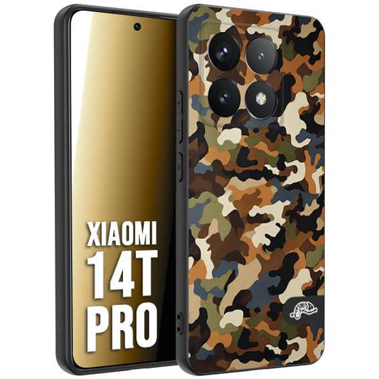 CUSTOMIZZA - Custodia cover nera morbida in tpu compatibile per Xiaomi 14T PRO camouflage mimetico militare moderno blu marrone beige