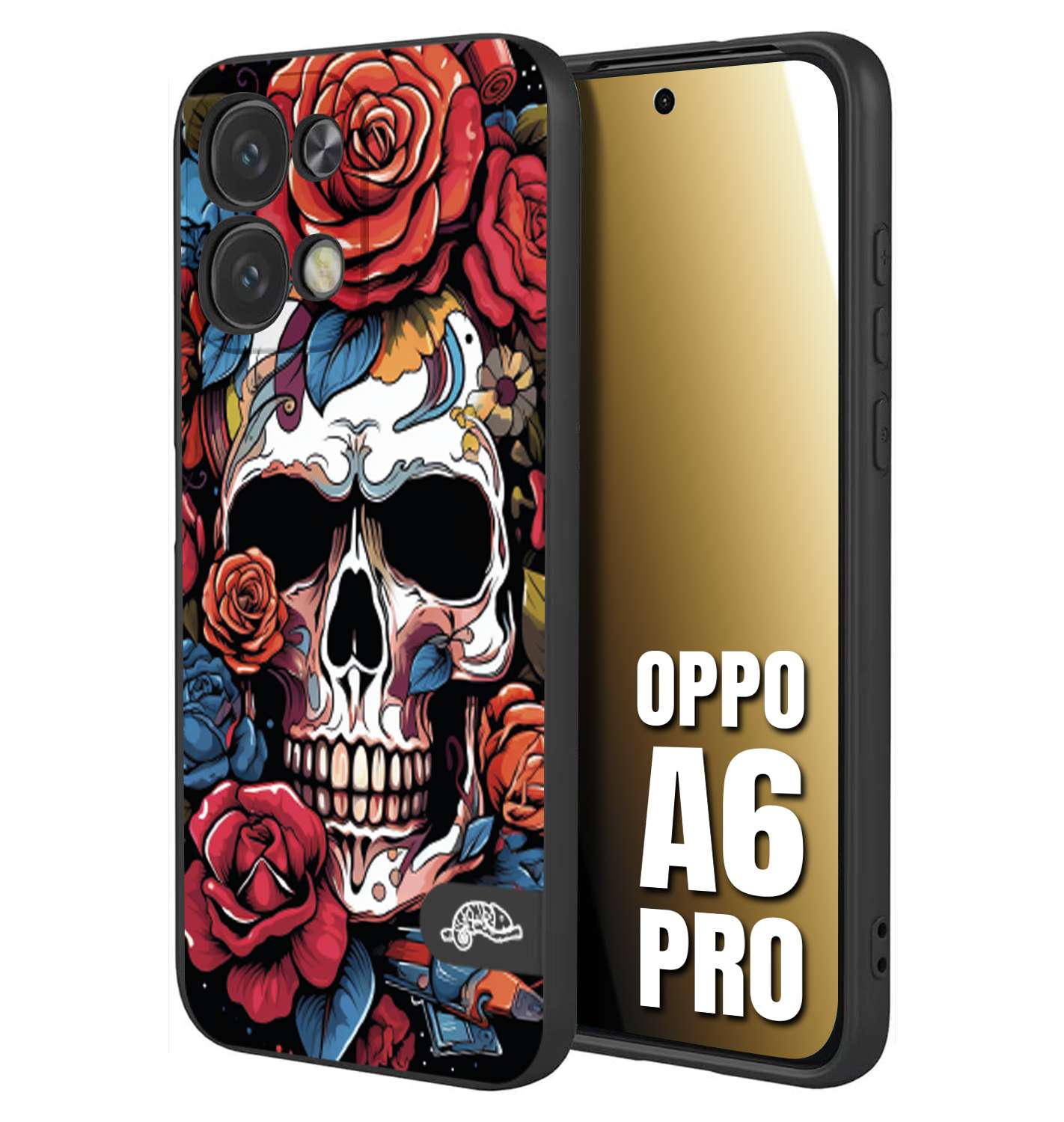 CUSTOMIZZA - Custodia cover nera morbida in tpu compatibile per Oppo A6 PRO teschio skull flowers fiori rose rosse tattoo disegnato