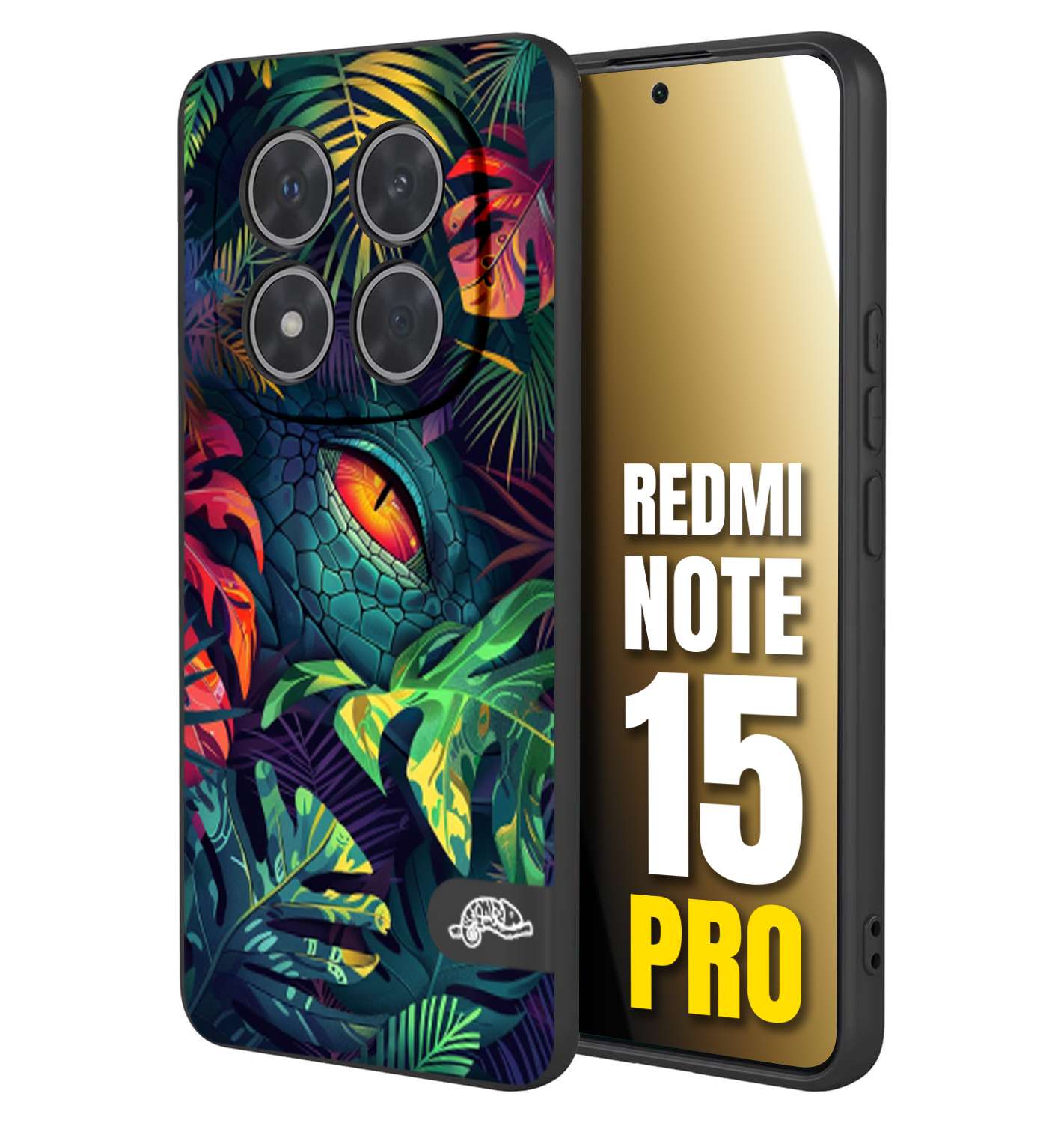 CUSTOMIZZA - Custodia cover nera morbida in tpu compatibile per Xiaomi Redmi Note 15 PRO animali color giungla tropicale occhio di coccodrillo alligatore disegnato