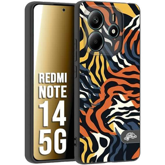 CUSTOMIZZA - Custodia cover nera morbida in tpu compatibile per Xiaomi Redmi Note 14 5G leopardato maculato tigrato tiger colorata gialla blu arancio