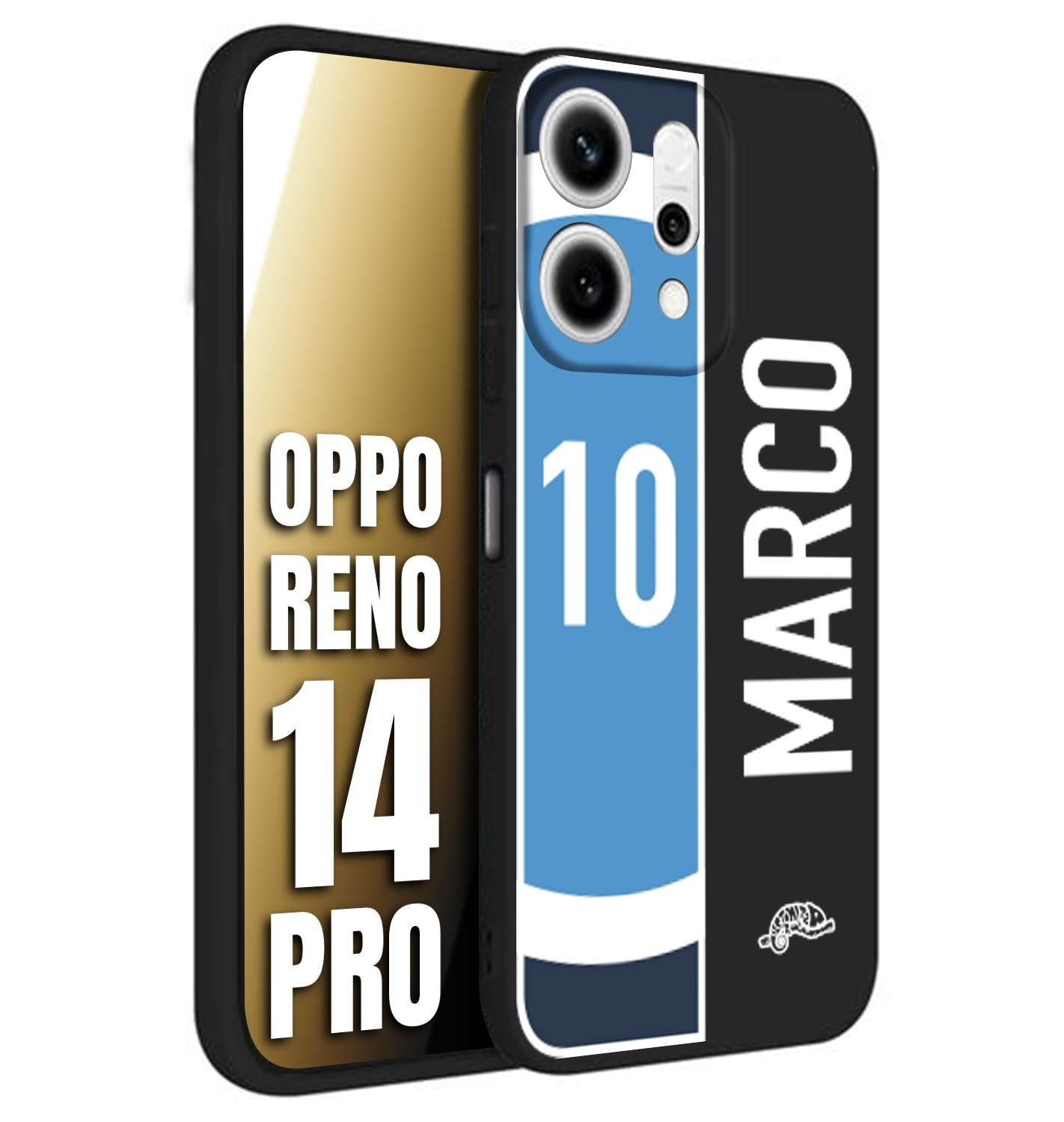 CUSTOMIZZA - Custodia cover nera morbida in tpu compatibile per Oppo Reno 14 PRO personalizzata calcio football nome e numero calciatori biancoazzurri bianco celesti