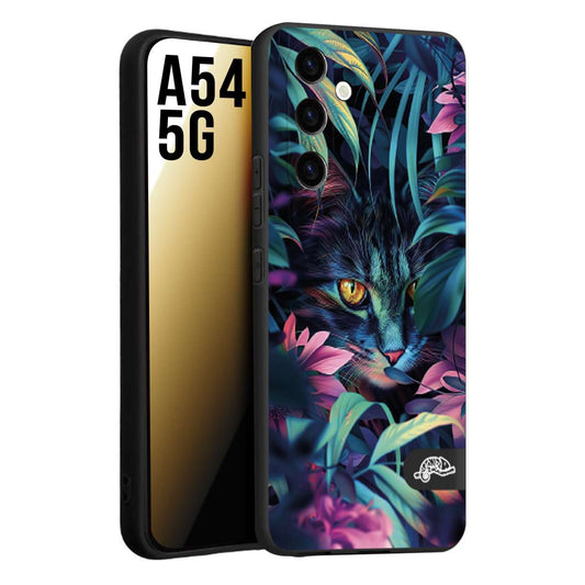CUSTOMIZZA - Custodia cover nera morbida in tpu compatibile per Samsung A54 5G animali color giungla tropicale occhio di gatto colori vibranti disegnato