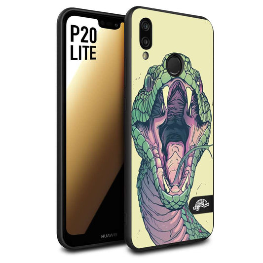 CUSTOMIZZA - Custodia cover nera morbida in tpu compatibile per Huawei P20 LITE snake yellow green serpente tatuaggio tattoo disegnato a mano